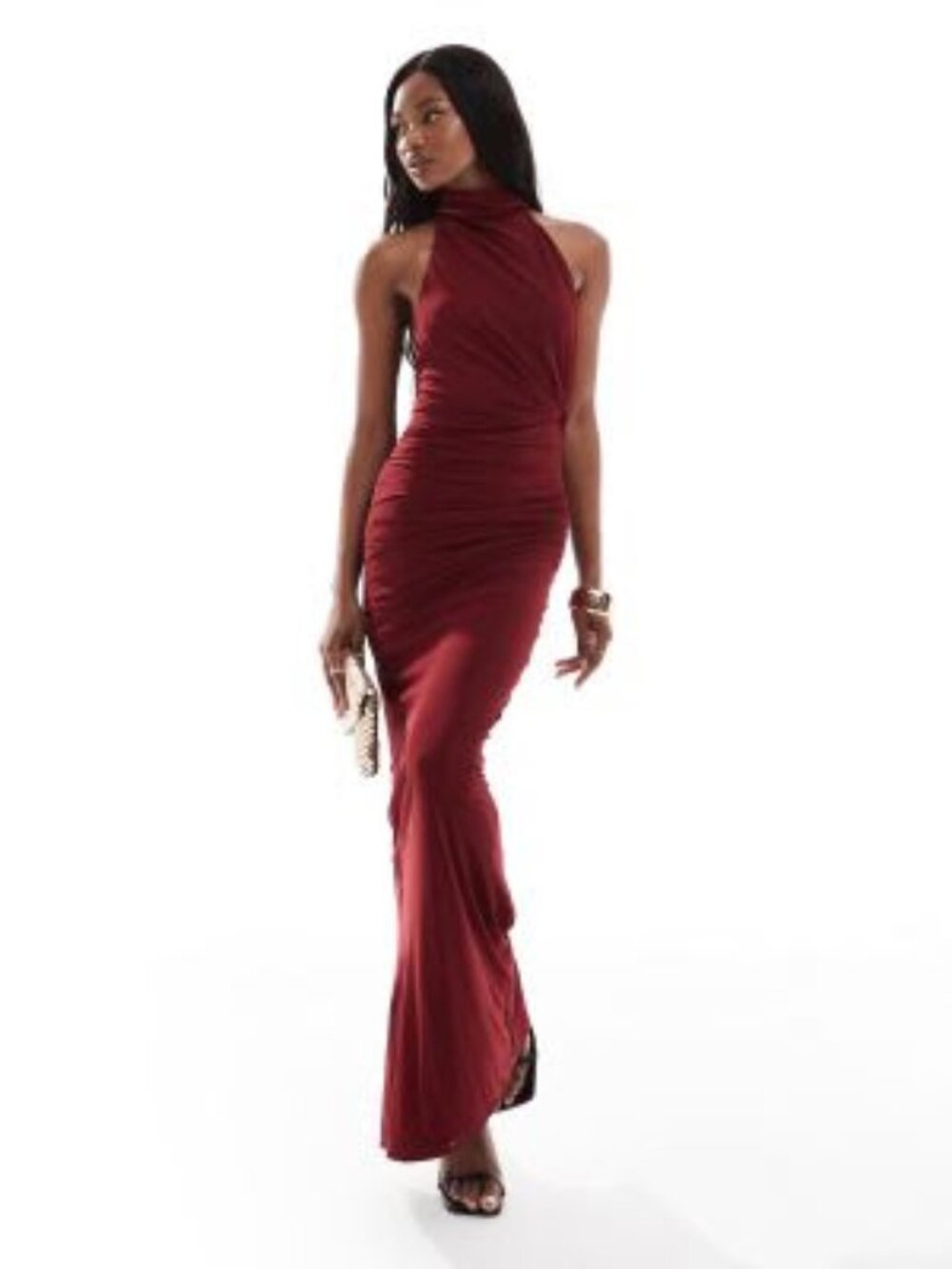 ASOS DESIGN mesh twist bust detail halter maxi dress with tie back neck in win